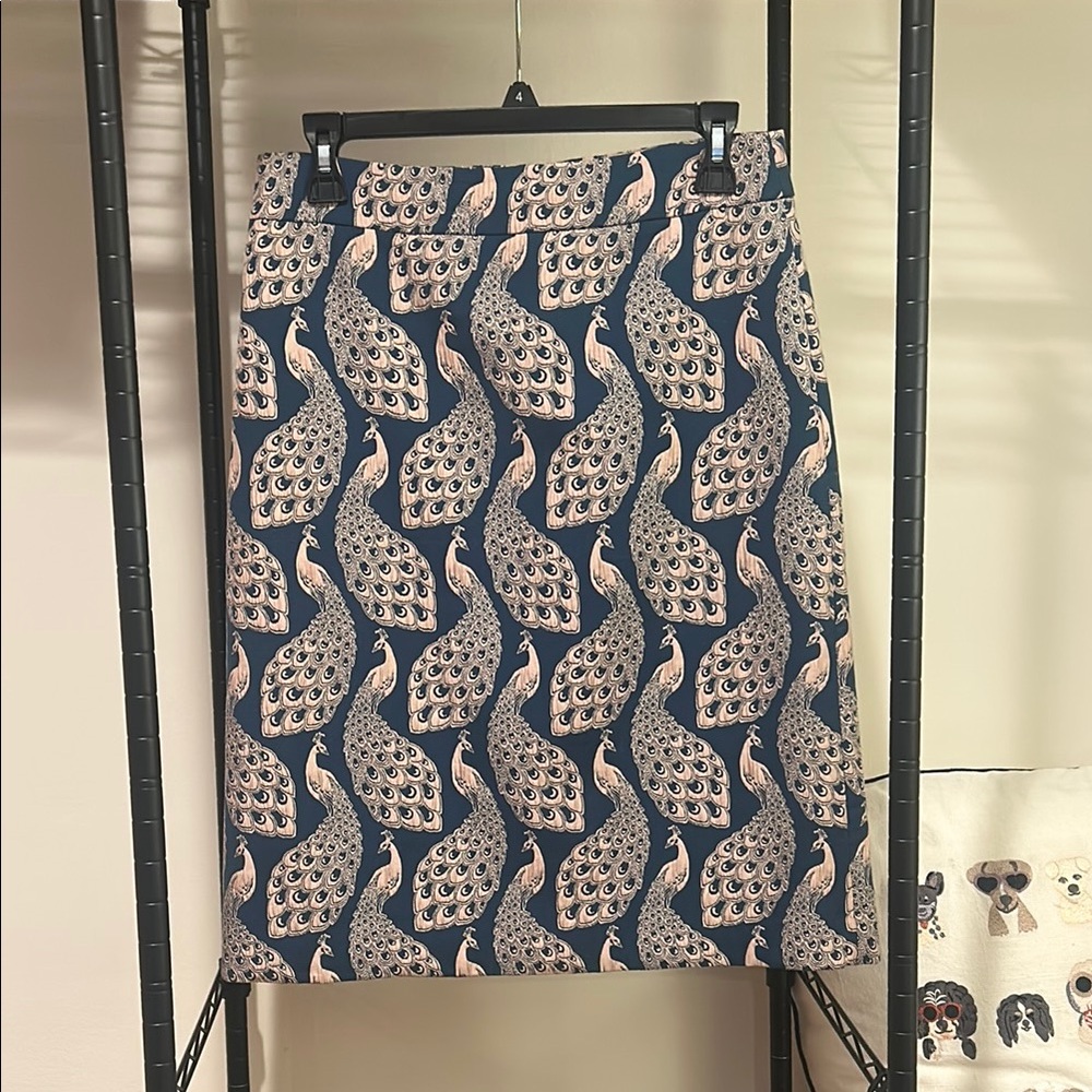 Peacock Print Skirt - turquoise and Cream